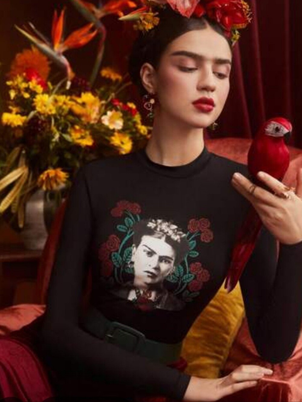 NWT Frida Kahlo Black Nylon Long Sleeve top